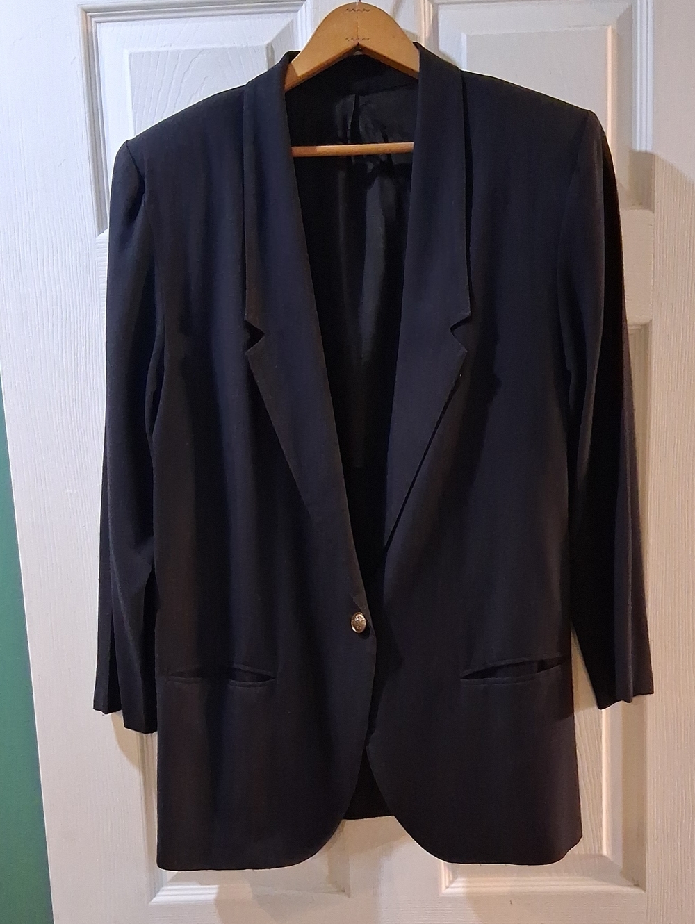 Vintage Women's Navy Blue Single-Button Blazer - Tailored Open Front